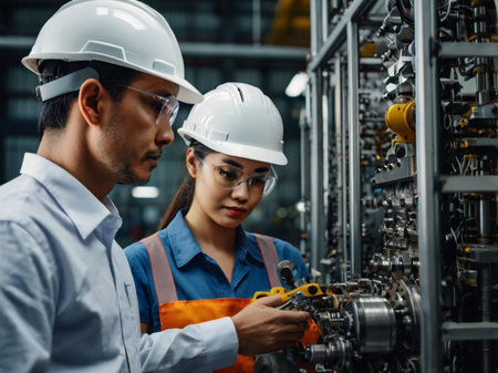 engineer and worker work together in industrial factory. Industrial and engineering concept.の素材