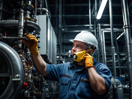 Engineer or technician working in power plant. Industrial and technology theme.の素材