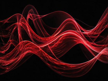 Red abstract waves on black background. Design element for brochure, advertisements, presentation, web and other graphic designer works.の素材