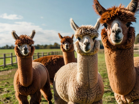 group of alpaca in a meadow, Alpacaの素材