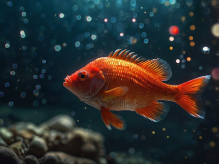 Goldfish swimming in the aquarium. Underwater world. Aquarium.の素材