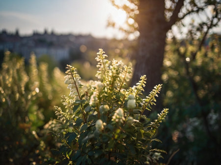 Beautiful flowers in the garden at sunset. Beautiful nature background.の素材