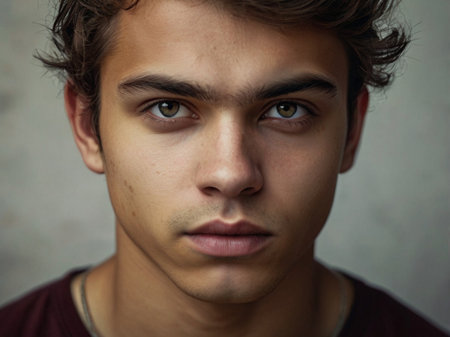 Portrait of a young man looking at the camera. Close-up.の素材