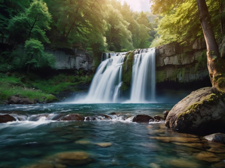 Beautiful waterfall in the forest. Soft focus, long exposure.の素材