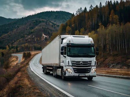 Truck on the road in the mountains. Freight transportation.の素材