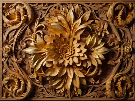 Wooden carved flower in the form of a chrysanthemumの素材