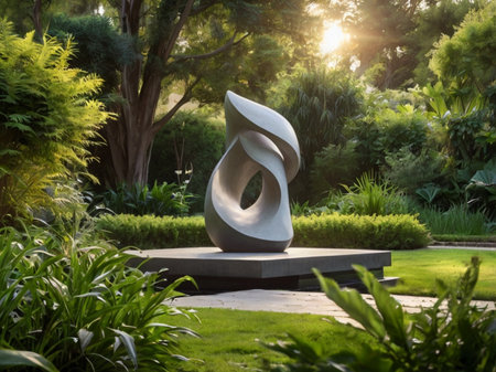 sculpture in the garden at sunset, beautiful landscape design.の素材