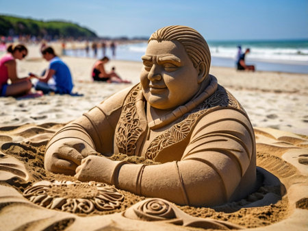 Sand sculpture on the beach of Santander de Compostela, Spainの素材