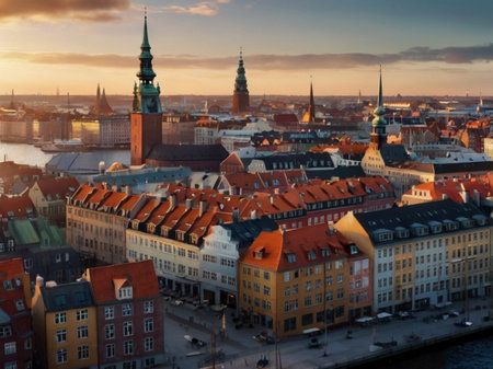 Panoramic view of the old town of Riga, Latviaの素材