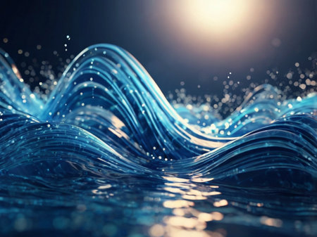 Abstract blue water wave background. 3d rendering toned image.の素材