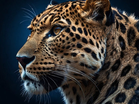 Portrait of a leopard on a dark background. Studio shot.の素材