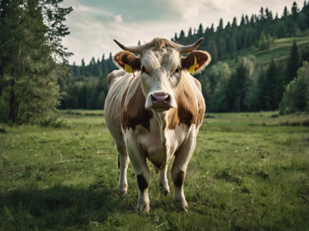 Cows grazing on the meadow in Bavaria, Germany.の素材