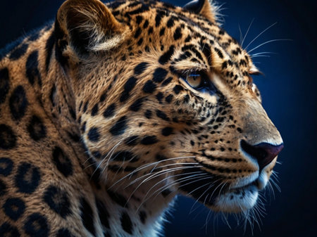 Portrait of a beautiful leopard on a black background. Studio shot.の素材