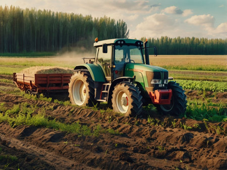 Tractor in the field. Tractor in the field. Agricultural machineryの素材