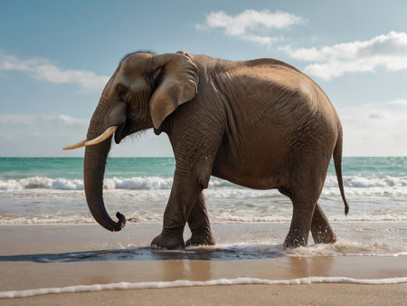 Elephant on the beach of the island of Sri Lanka, Africaの素材