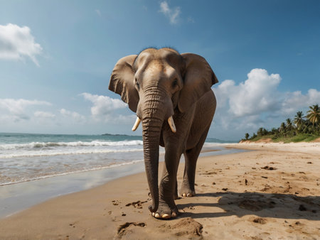 Elephant on the beach in Sri Lanka. Sri Lanka is one of the most popular travel destinations in Asia.の素材
