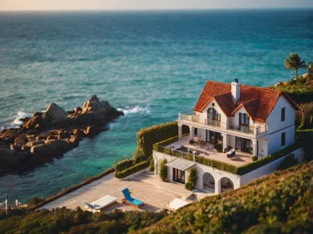 Luxury villa on the beach. Beautiful villa on the sea.の素材