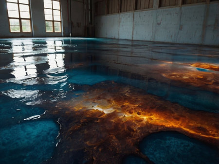 Moldova, Swimming pool with blue water and sulfur.の素材