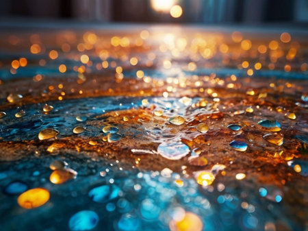 Water drops on the surface of the water. Abstract background for design.の素材