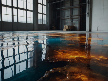 The interior of a modern industrial plant. Reflection in the water.の素材