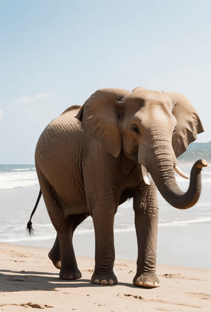 African elephant walking on the beach in Namibia, Africa, Africaの素材