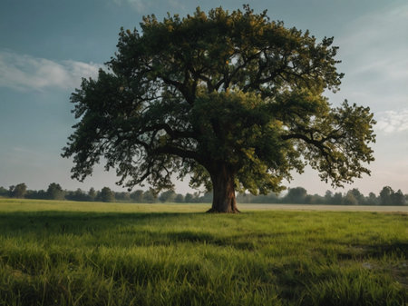 Old oak tree in the meadow. Countryside in Poland.の素材