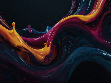 Colorful paint splashes on black background. Abstract colorful background.の素材