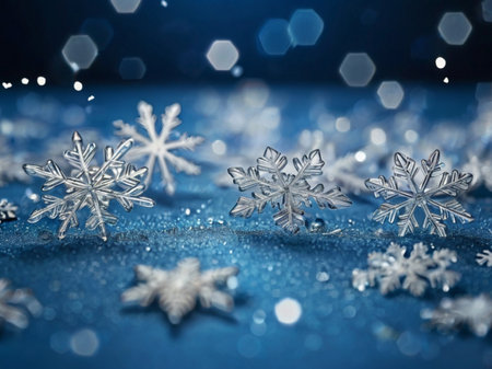 Snowflakes on blue background. Christmas and New Year concept.の素材