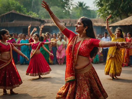 Indian dance performed by a group of people at Kolkata, West Bengal, India.の素材