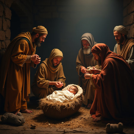 Christmas nativity scene with Jesusoseph and baby Jesusの素材