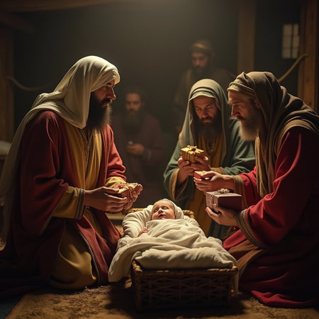 Christmas nativity scene with Jesusoseph and baby Jesusの素材