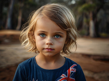 Portrait of a little girl with blond hair and blue eyes.の素材
