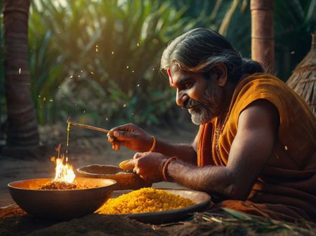 Indian Sadhu at the ghats of Varanasi in Indiaの素材