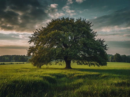 Lonely oak tree on a meadow in the summer.の素材