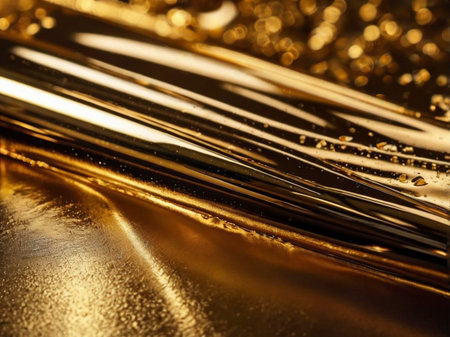 Macro shot of a glass tableware on a golden background.の素材