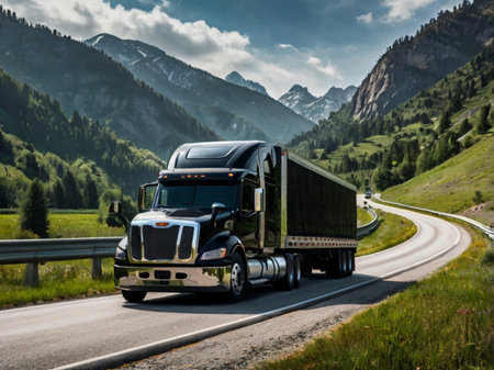 Truck on the road in the mountains. Freight transportation.の素材