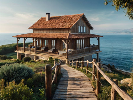 Wooden house on the coast of the Adriatic Sea in Croatiaの素材
