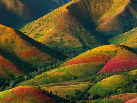 Colorful hills in the Ukrainian Carpathian mountains, Ukraine.の素材