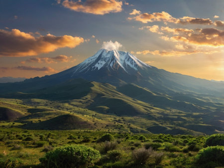 Mt. Fuji at sunrise, Kamchatka Peninsula, Russiaの素材