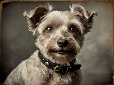 Portrait of a dog on a dark background. Studio photography.の素材