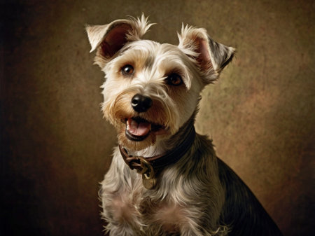 Yorkshire Terrier on a dark background. Portrait of a dogの素材