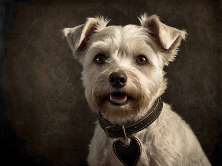 Portrait of a mixed breed dog on a dark background. Studio shot.の素材