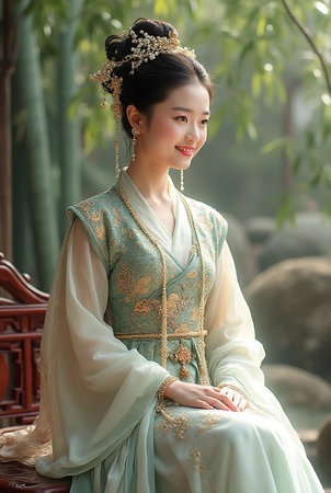 Vietnamese woman in traditional dressの素材