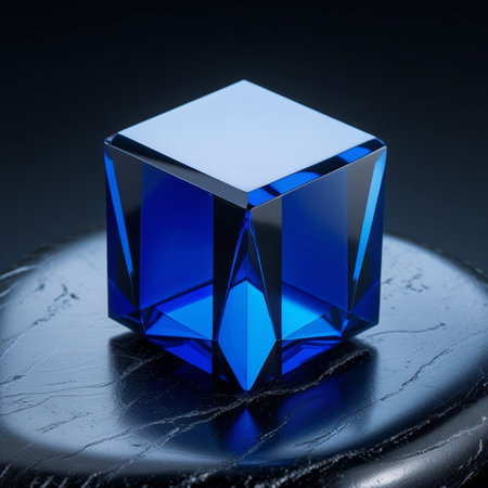 Blue diamond on a black background. 3d illustration. Square.の素材