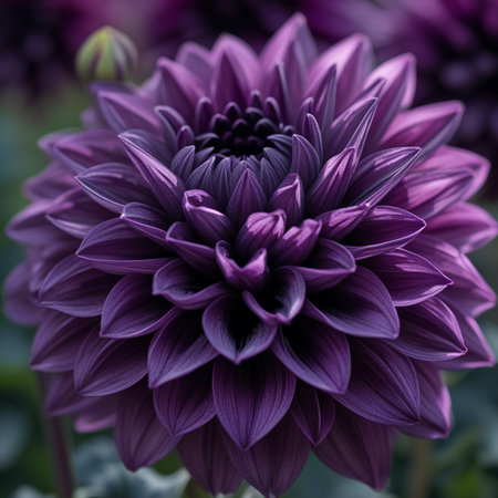 Beautiful purple dahlia flower close up. Selective focus.の素材