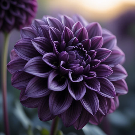 Close up of purple dahlia flower, shallow depth of fieldの素材