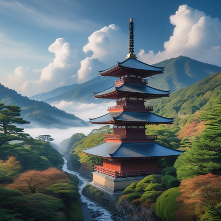 Pagoda in kyoto, japan. 3D renderingの素材