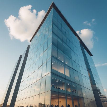 Modern office building. Glass facade of a modern office building. Business backgroundの素材