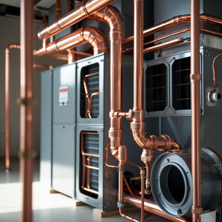 Pipes and heat exchangers in a modern boiler room. Industryの素材