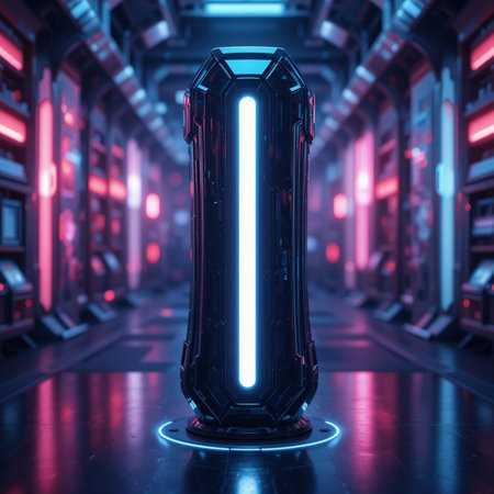 Futuristic glowing neon letter B. Sci-fi style. 3D Renderingの素材